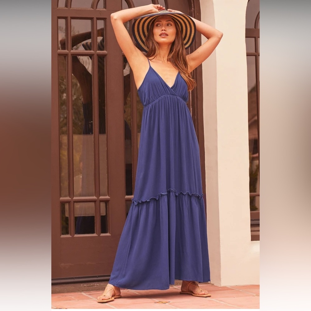 Lulu’s Navy Blue Tiered Sleeveless Maxi Dress | XS